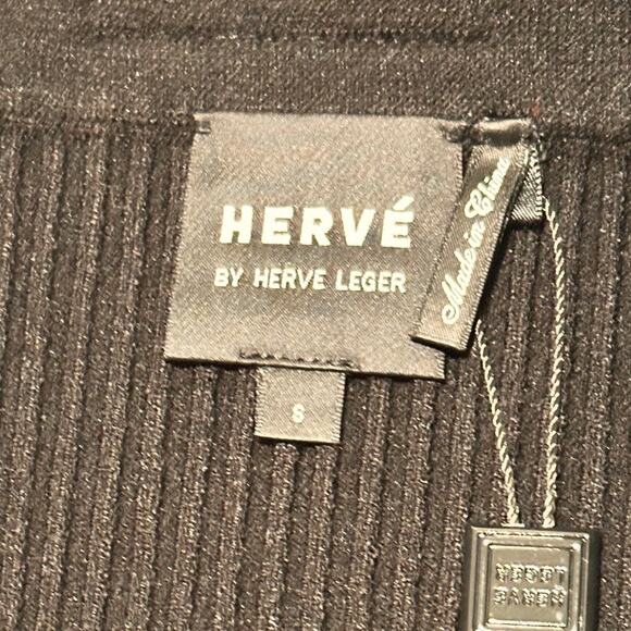 Herve Leger Ribbed Knit Midi Pencil Skirt Side Striped Black Alabaster, S NWOT - Picture 4 of 11